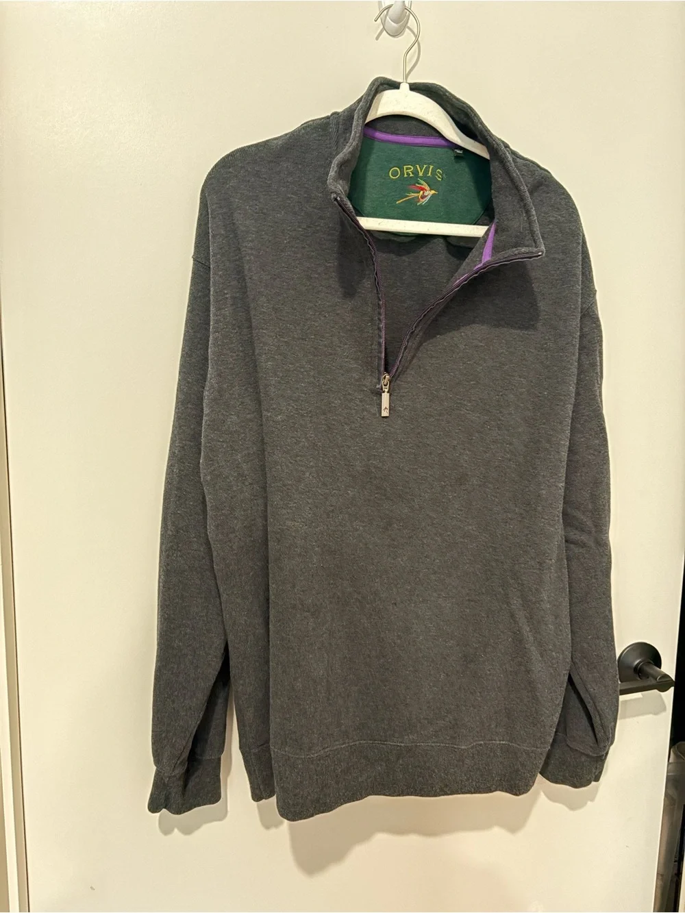 Orvis Men Fly Fishing Dark Gray 1/4 Zip Pullover Sweater Outdoor Sports Cotton